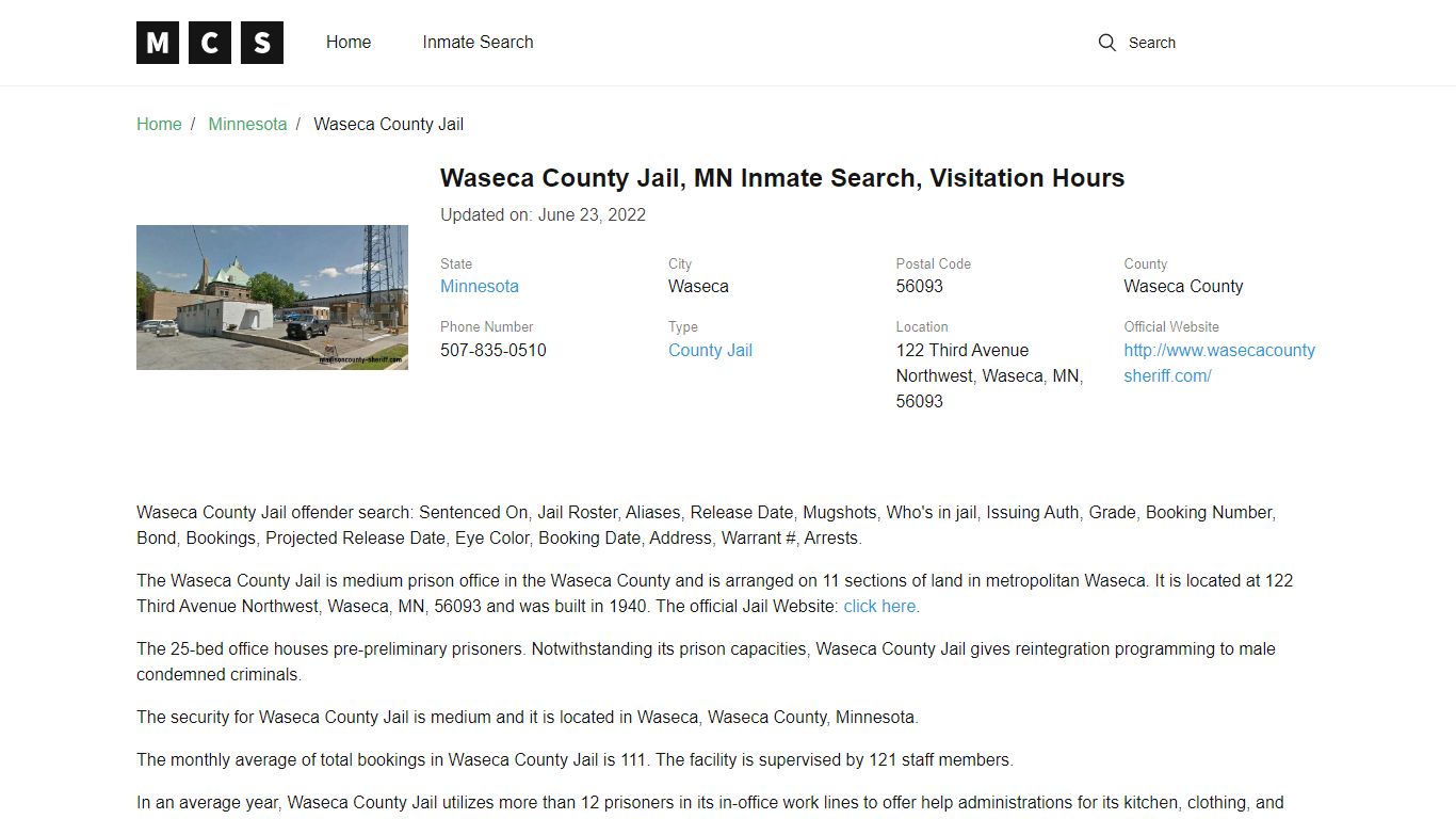 Waseca County, MN Jail Inmates Search, Visitation Rules